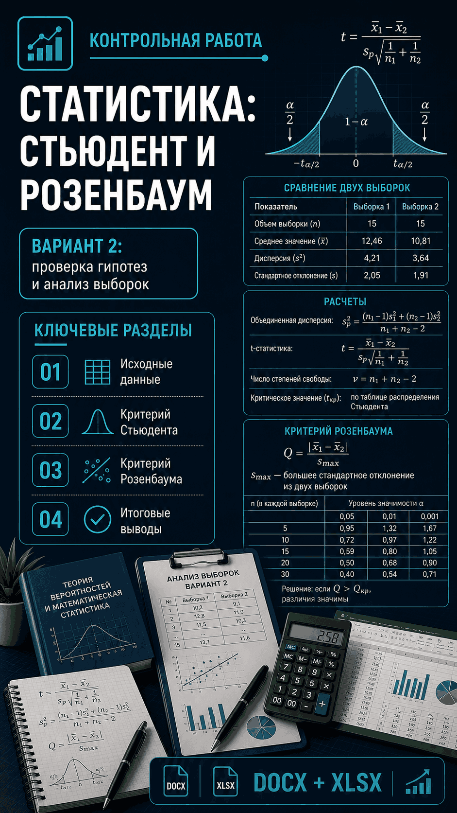 Превью материала «t-критерий Стьюдента и критерий Розенбаума с решениями и расчётами в Excel»