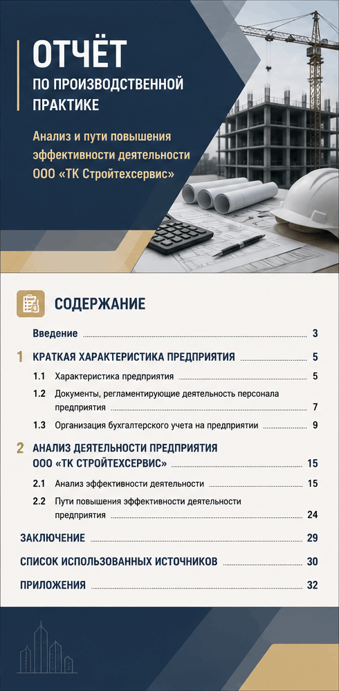 Превью материала «Отчёт по производственной практике: анализ и пути повышения эффективности деятельности ООО «ТК Стройтехсервис» »