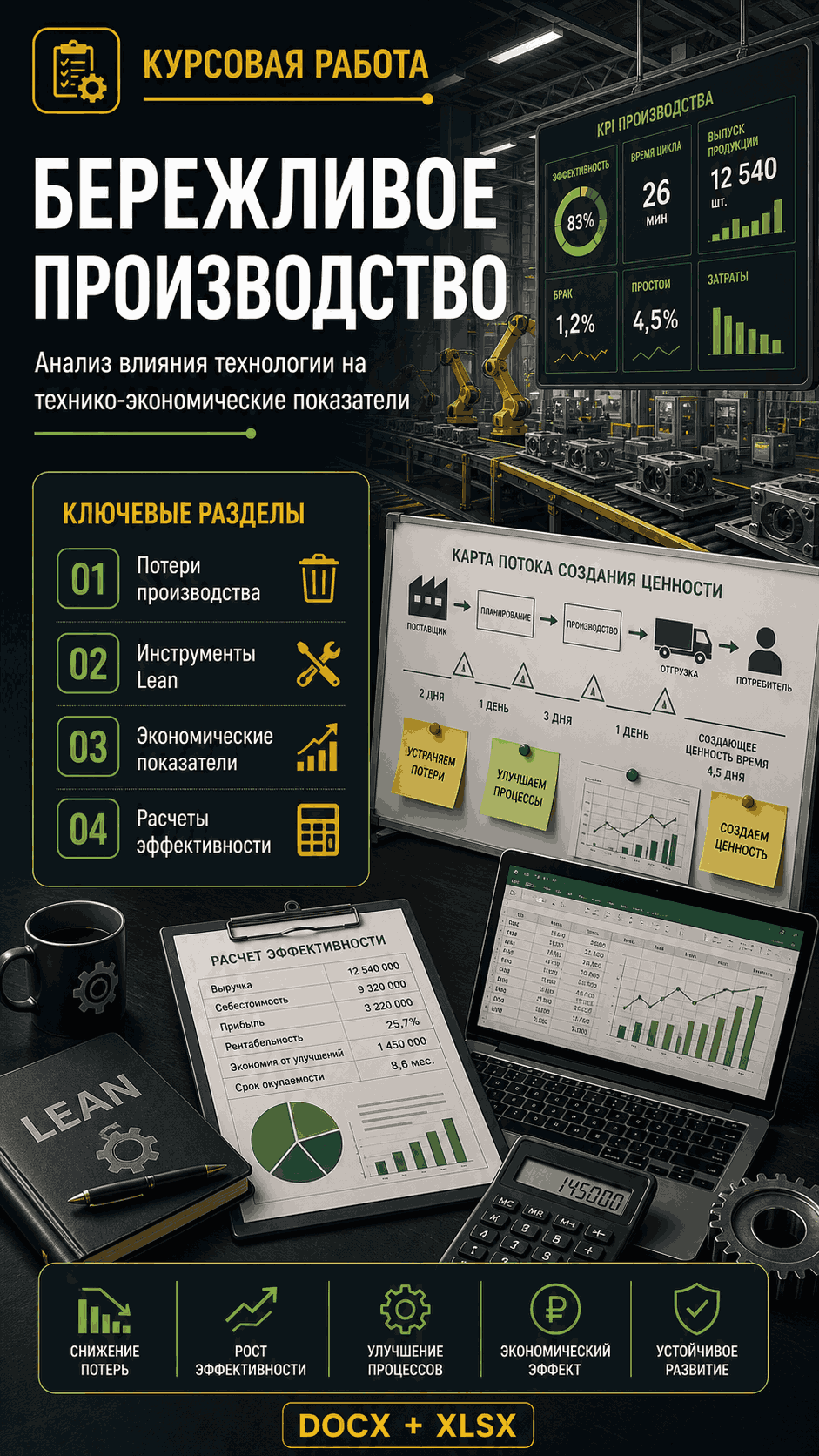 Превью материала «Анализ влияния технологии бережливого производства на технико-экономические показатели производства»